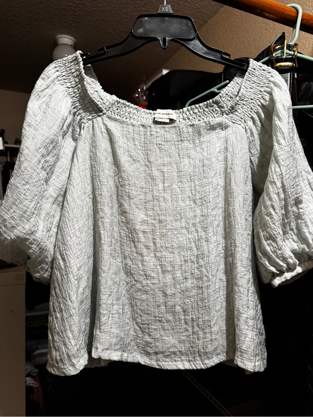 Club Monaco White Smocked Off-Shoulder Peasant Blouse